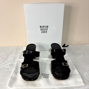 Maryam Nassir Zadeh Women’s “Una”Black Patent Double-Strap Slide Sandals
